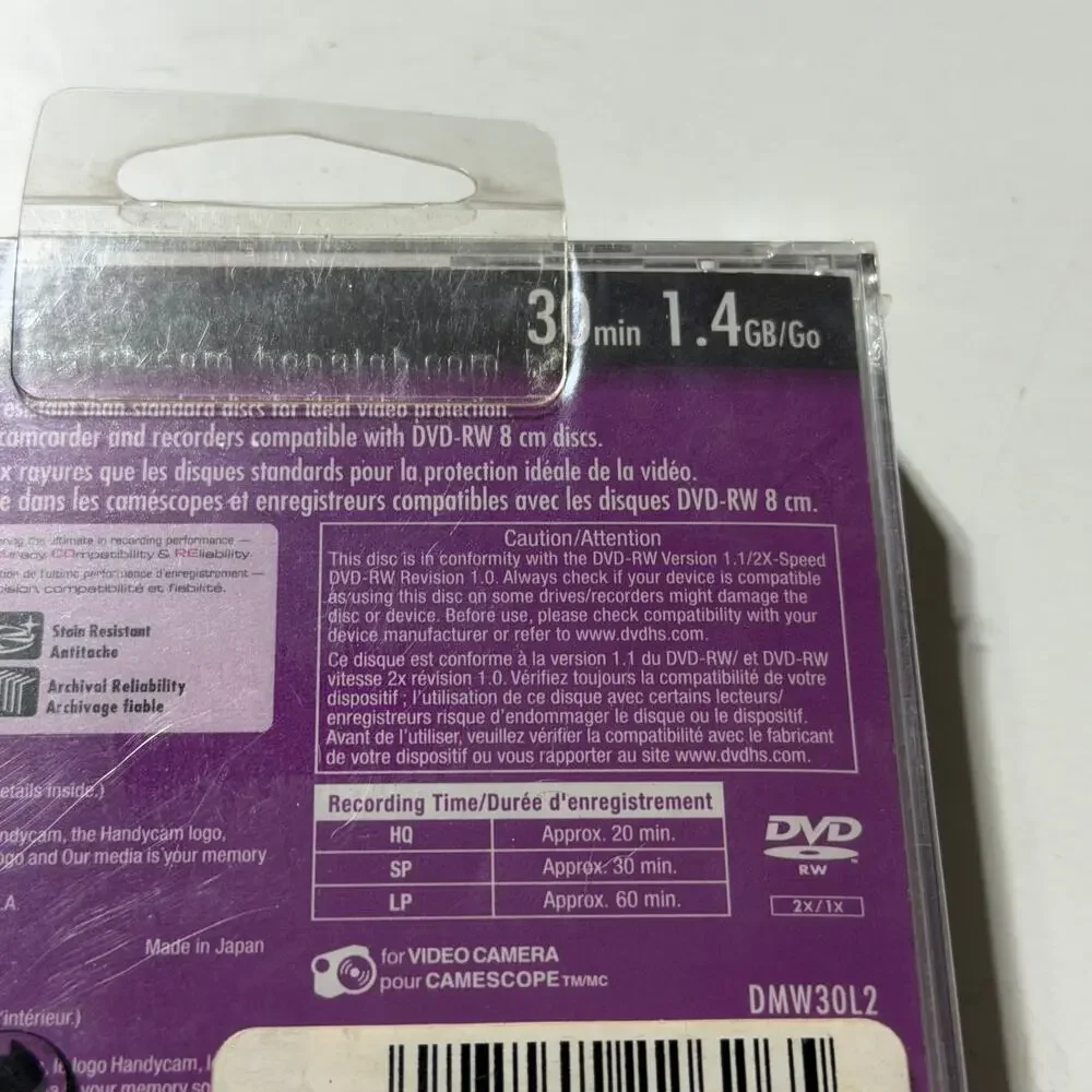 Sony Handycam DVD RW 3 Pack Mini Discs 1.4GB 30 Min Sealed DMW30L2